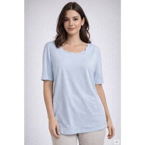 Talbots Womens LargeBaby Blue Scallop Neck Tee 100% Pima Cotton short sleeve
